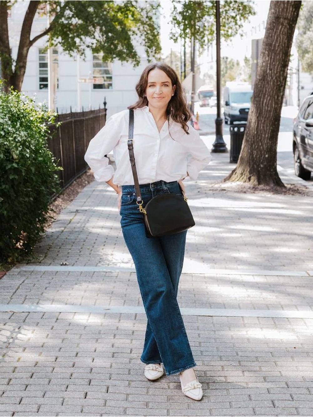 R.RiveterMinimal Leather Dome Crossbody Bag in Black - Picture 2 of 7